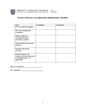 Practice Educator Pre-Placement Checklist