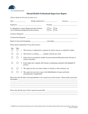 Mental Health Professional Supervisor Report