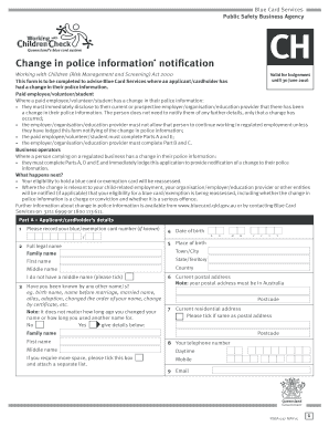 Change order excel template - Change in police information notification - Blue Card