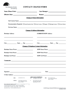 CONTACT CHANGE FORM - Peer Assistance Services - peerassistanceservices