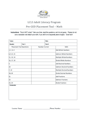 Pre-GED Math Placement Tool