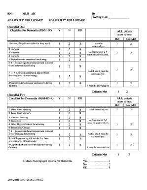 Dementia and Cognitive Impairment Checklist