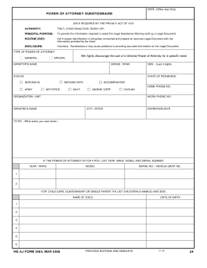 Power of Attorney Questionnaire