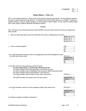 Clinical History Follow Up Form