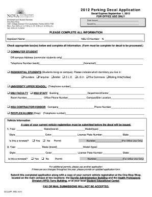 NSU Parking Decal Application