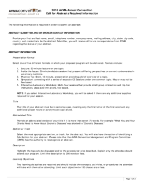 AVMA Annual Convention Abstract Submission Form