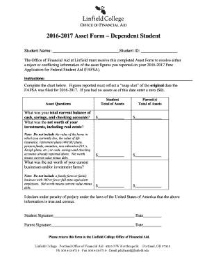 2016-2017 Asset Form – Dependent Student