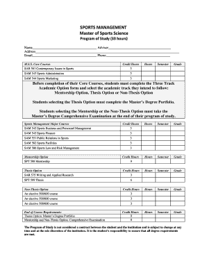 Master of Sports Science Program of Study