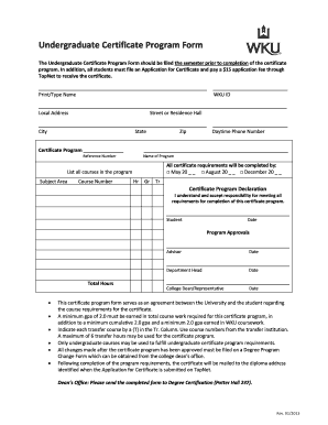 Undergraduate Certificate Program Form