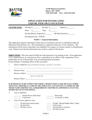 Minnesota Intoxicating Liquor License Application