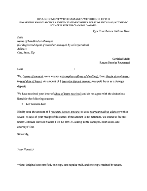 Disagreement with Damages Withheld Letter