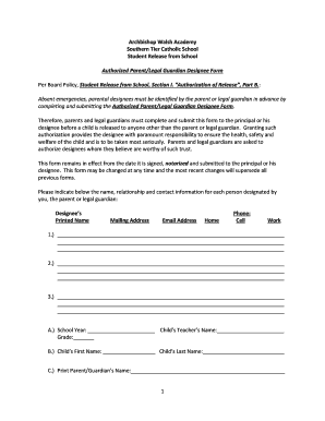 Student Release from School Authorization Form
