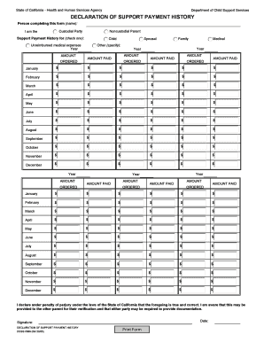 California Support Payment History Declaration