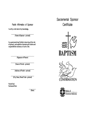 Parish Affirmation of Sponsor Certificate