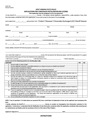 West Virginia Concealed Pistol/Revolver License Application