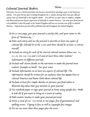 Colonial Journal Rubric