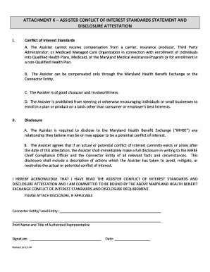 Assister Conflict of Interest Standards Statement and Disclosure Attestation