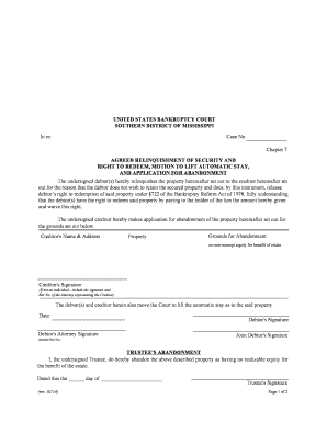 Bankruptcy Relinquishment and Abandonment Motion