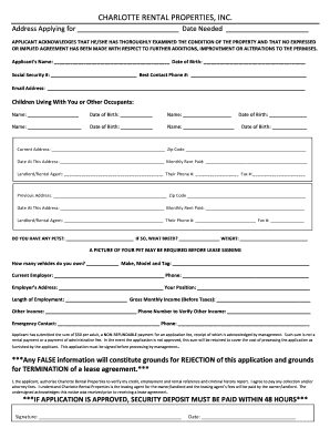 Charlotte Rental Properties Application Form