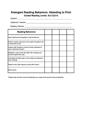 Reading Behaviors Assessment Form