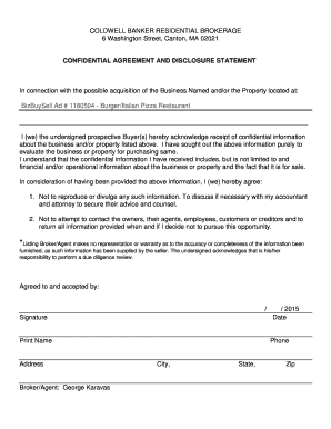Confidential Agreement and Disclosure Statement
