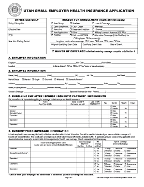 Utah Small Employer Health Insurance Application