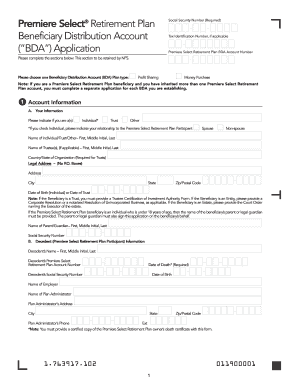 Premiere Select Retirement Plan Beneficiary Distribution Account Application