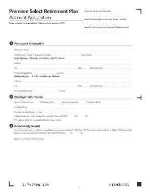 Premiere Select Retirement Plan Account Application