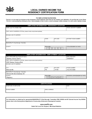 Local Earned Income Tax Residency Certification Form