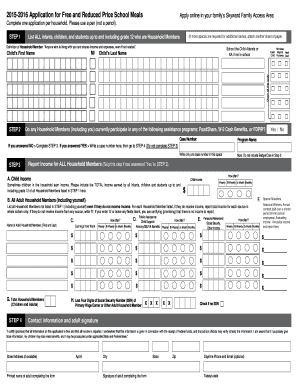 2015-2016 Application for Free and Reduced Price School Meals