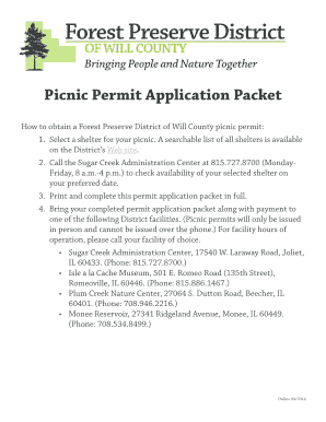 Forest Preserve District of Will County Picnic Permit Application