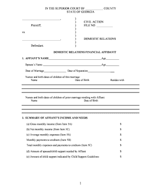 Georgia Domestic Relations Financial Affidavit