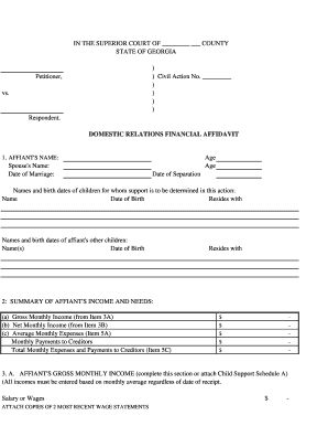 Georgia Domestic Relations Financial Affidavit