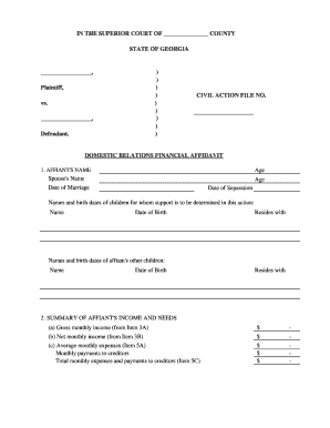 Georgia Domestic Relations Financial Affidavit