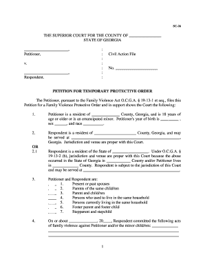 Georgia Temporary Protective Order Form
