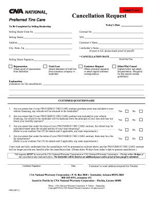 Preferred Tire Care Cancellation Request Form