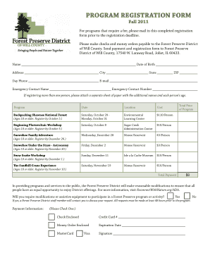 Forest Preserve District Program Registration Form