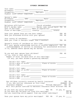 Georgia Divorce Information Form