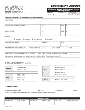 Memorial Hermann Health Insurance Group Employer Application