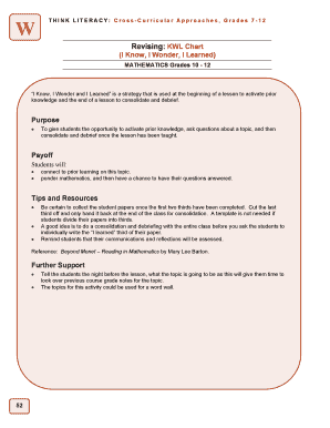 KWL Chart Template for Mathematics Lessons