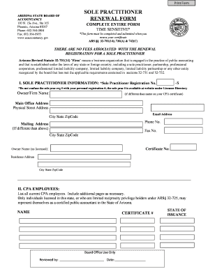 Arizona Sole Practitioner Renewal Form