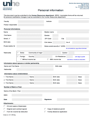 Formulaire d'informations personnelles RH