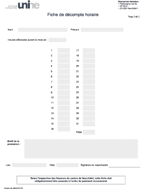 Fiche de décompte horaire
