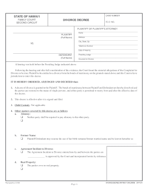 Hawaii Family Court Divorce Decree
