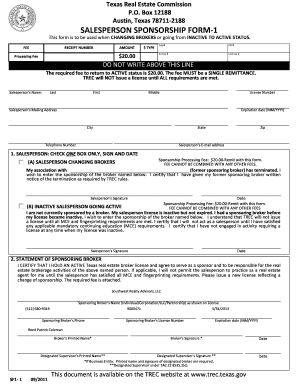 Texas Salesperson Sponsorship Form