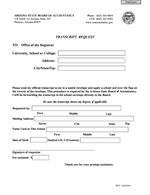 Arizona Transcript Request Form