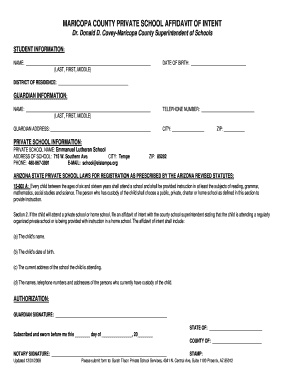 Arizona Private School Affidavit of Intent