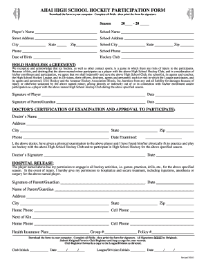 High School Hockey Participation Form