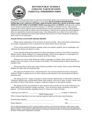 Denver Public Schools Athletic Participation Parental Permission Form