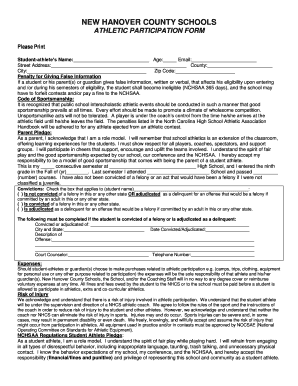New Hanover County Schools Athletic Participation Form